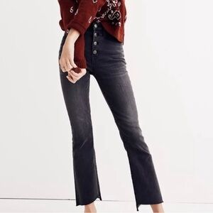 Madewell Cali Demi Boot Button Fly Raw Frayed Hem Black Wash Jeans 27S